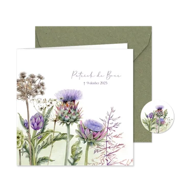 Rouwkaart botanische artisjokbloemen takken